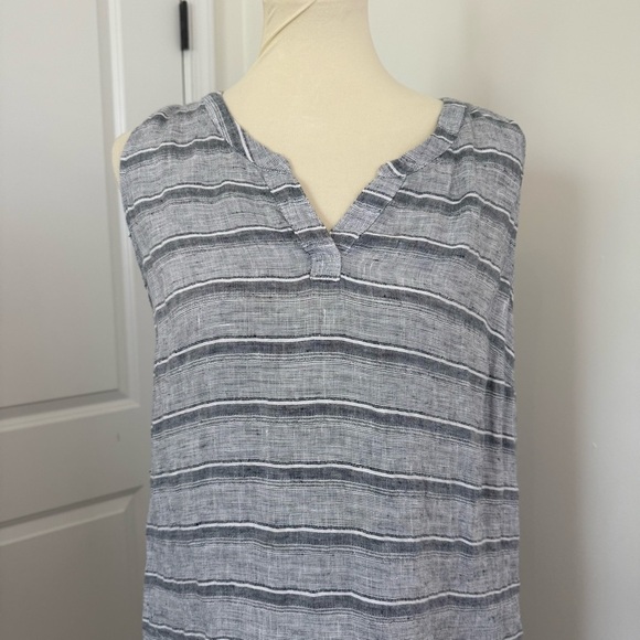 Habitat Dress Size L Gray/White Linen Sleeveless Striped Shift Tunic Lagenlook - Picture 2 of 9